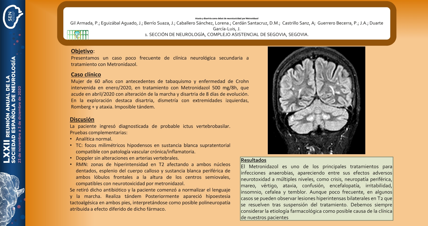 Ataxia y disartria como debut de neurotoxidad por Metronidazol.