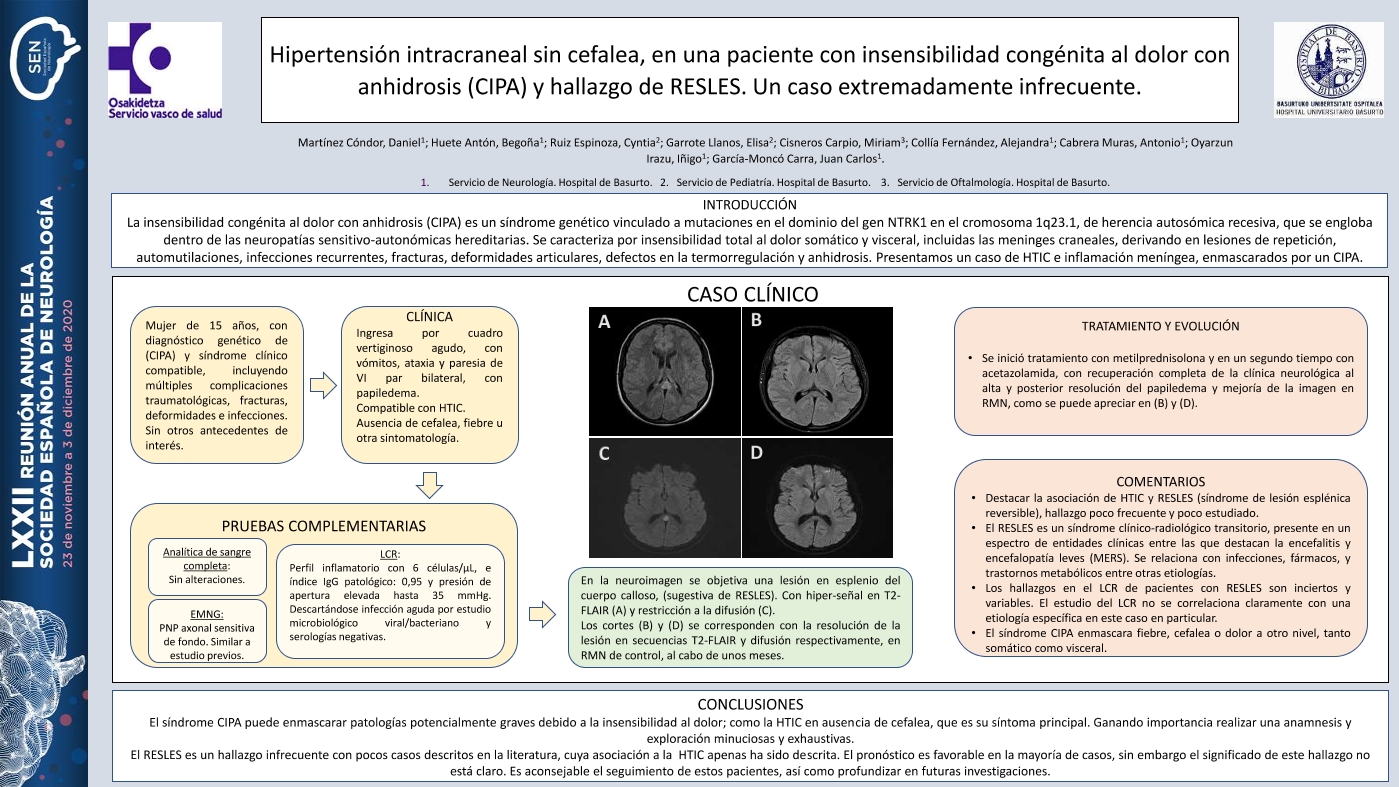 Hipertensión intracraneal sin cefalea, en una paciente con insensibilidad congénita al dolor con anhidrosis (CIPA) y hallazgo de RESLES. Un caso extremadamente infrecuente
