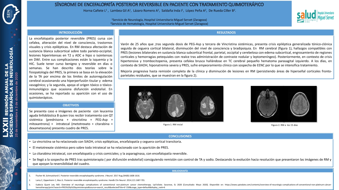 Síndrome de encefalopatía posterior reversible en paciente con tratamiento quimioterápico