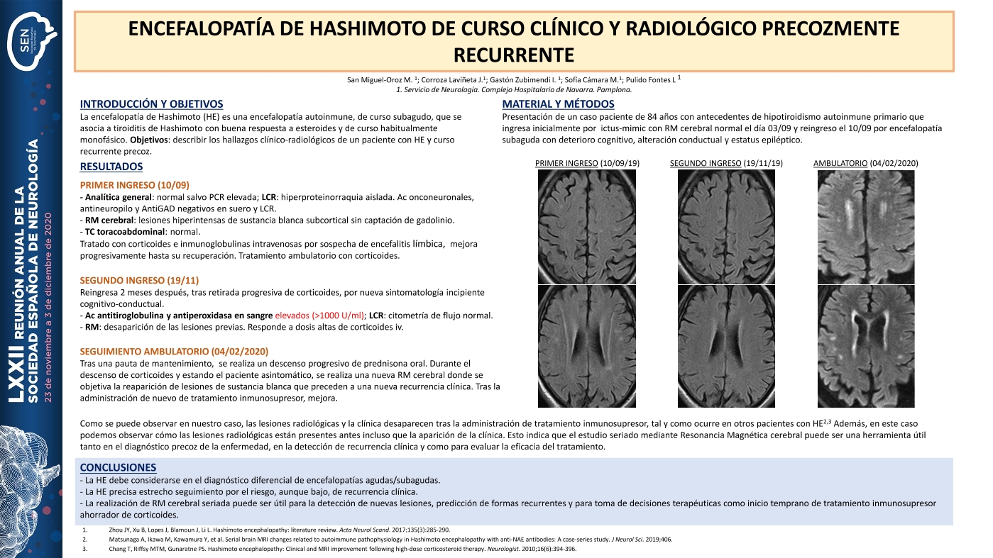 ENCEFALOPATÍA DE HASHIMOTO DE CURSO CLÍNICO Y RADIOLÓGICO PRECOZMENTE RECURRENTE