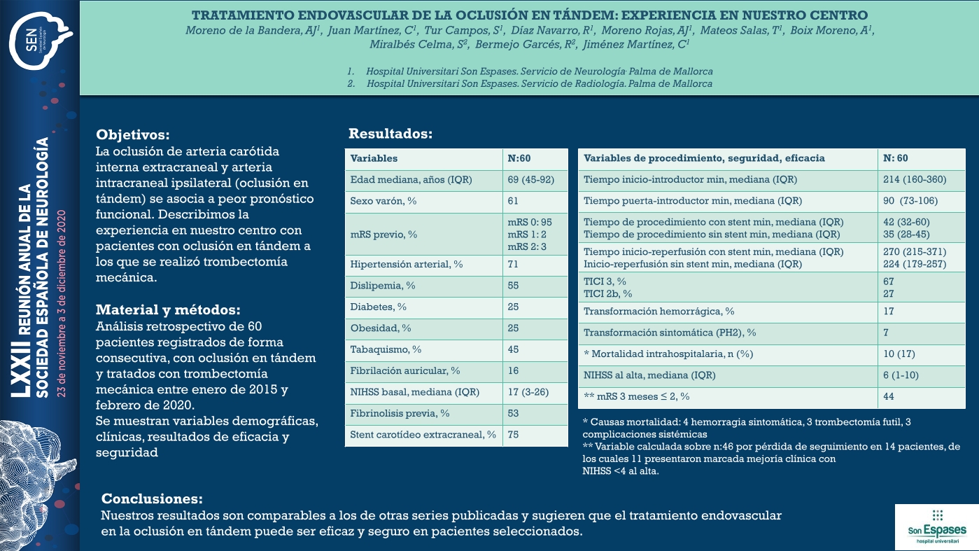 Tratamiento endovascular de la oclusión en tándem: experiencia en nuestro centro