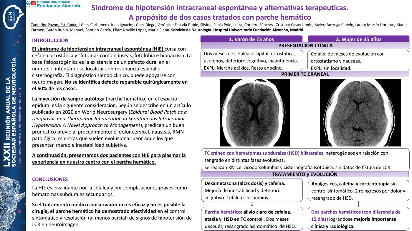 Síndrome de hipotensión intracraneal espontánea y alternativas terapéuticas. A propósito de dos casos tratados con parche hemático