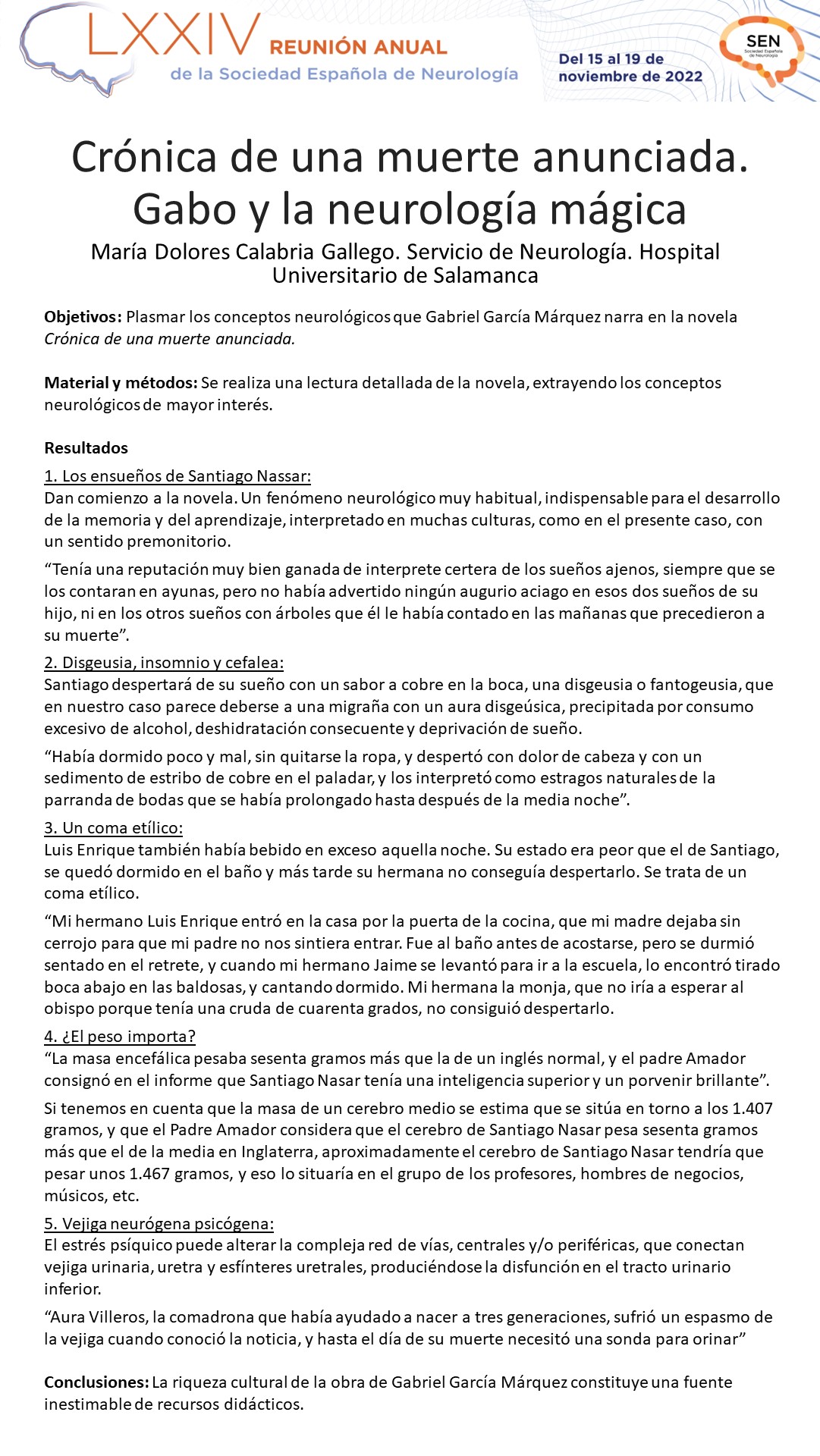 Crónica de una muerte anunciada. Gabo y la neurología mágica
