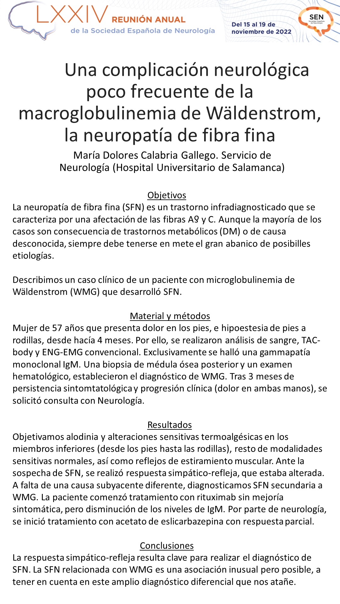 Una complicación neurológica poco frecuente de la microglobulinemia de Wäldenstrom, la neuropatía de fibra fina