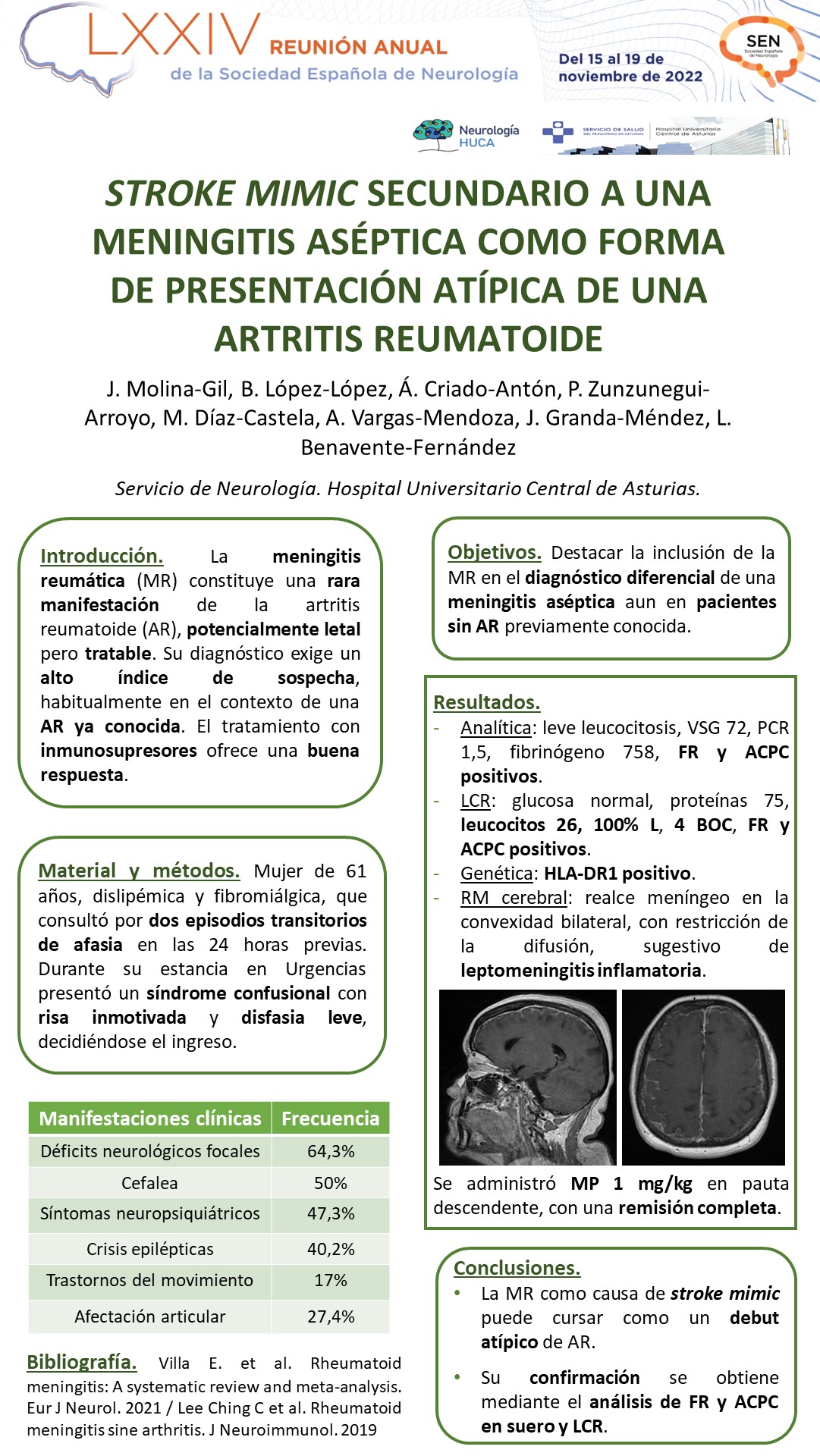 “Stroke mimic” secundario a una meningitis aséptica como forma de presentación atípica de una artritis reumatoide