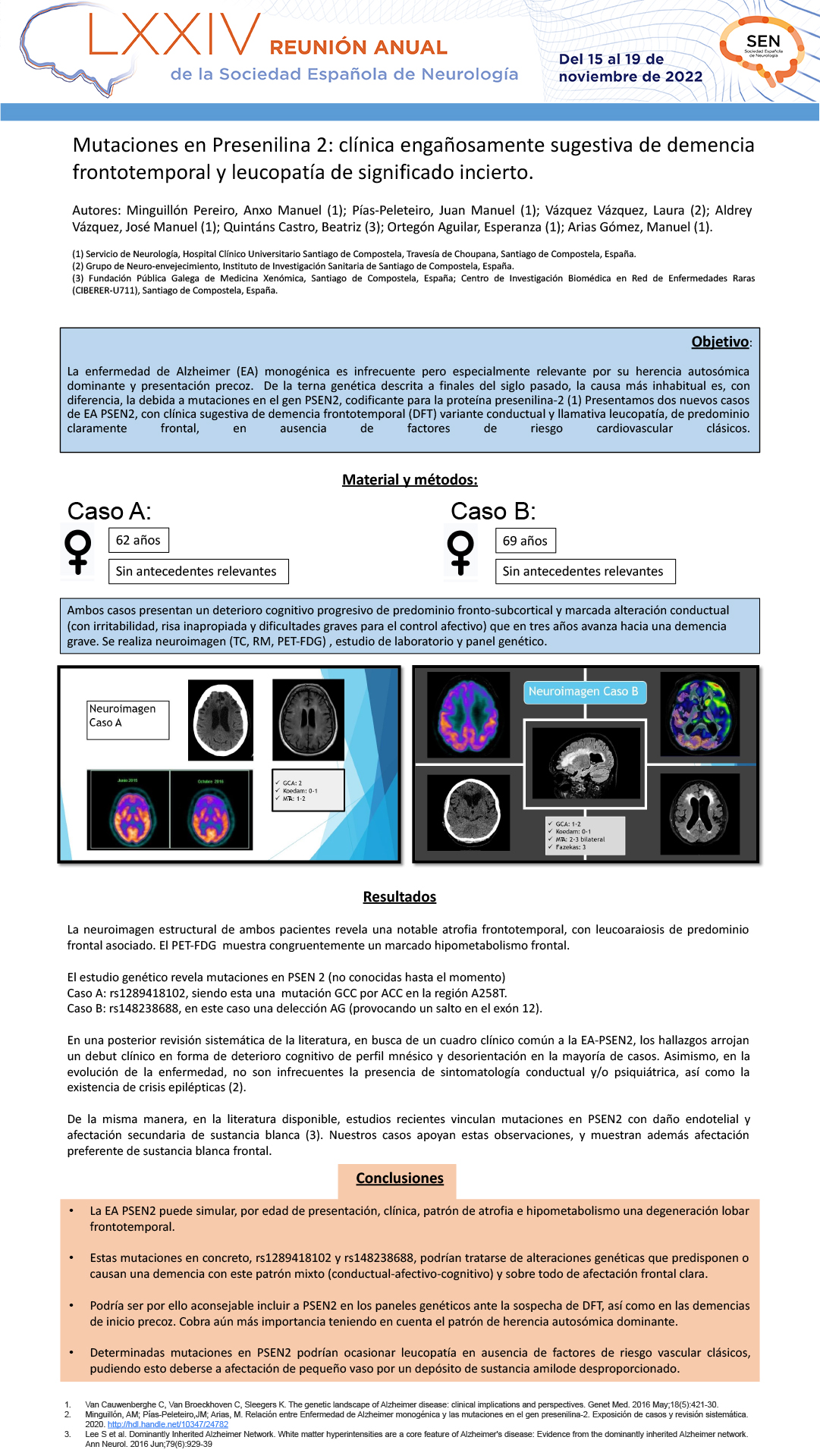 Mutaciones en Presenilina 2: clínica engañosamente sugestiva de demencia frontotemporal y leucopatía de significado incierto