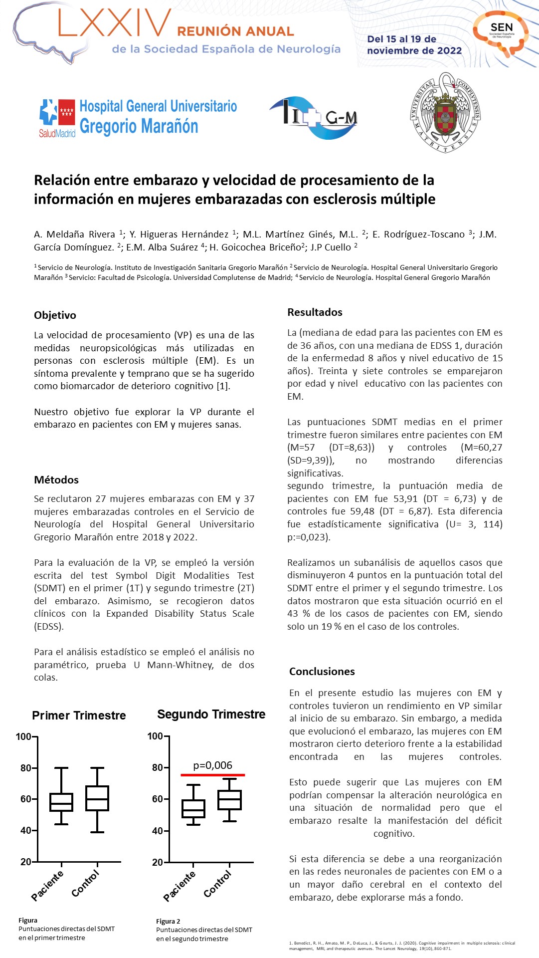 Relación entre embarazo y velocidad de procesamiento de la información en mujeres embarazadas con esclerosis múltiple