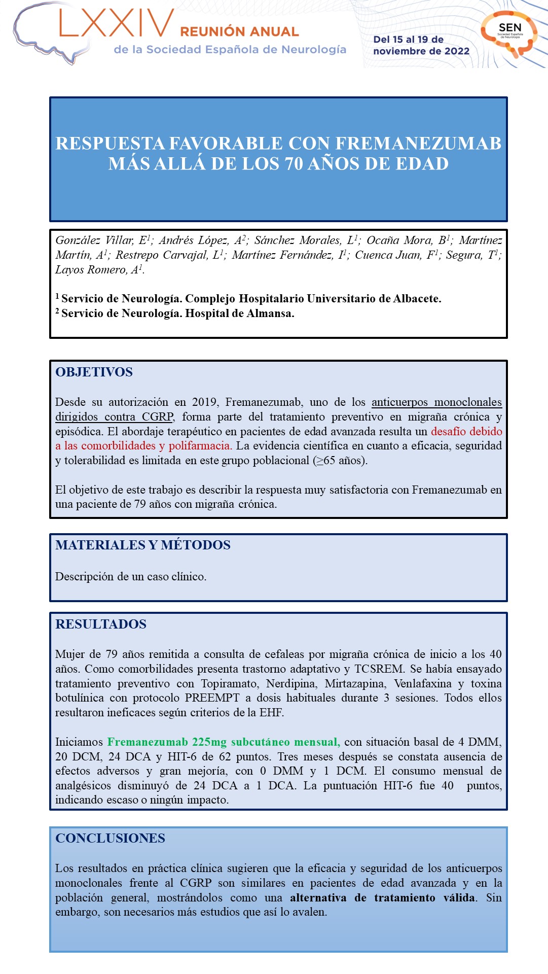 Respuesta favorable con Fremanezumab más allá de los 70 años de edad