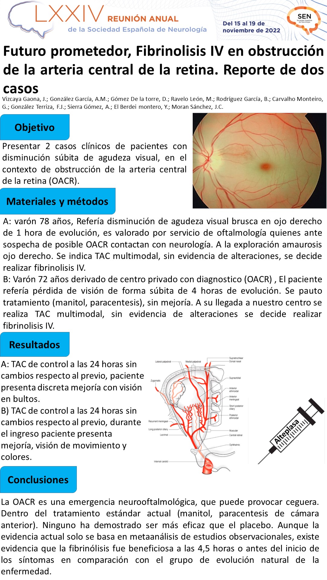 Futuro prometedor, Fibrinolisis IV en obstrucción de la arteria central de la retina. Reporte de dos casos