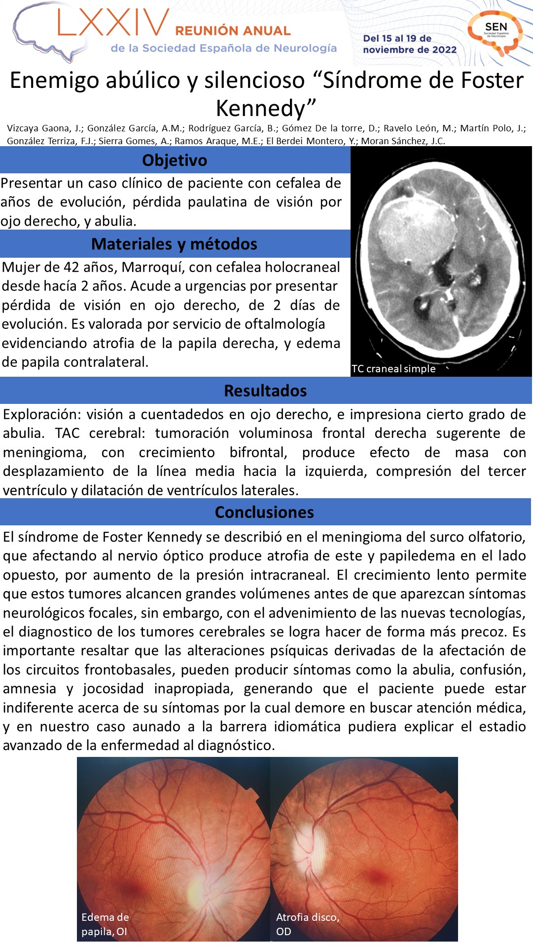 Enemigo abúlico y silencioso “Síndrome de Foster Kennedy”
