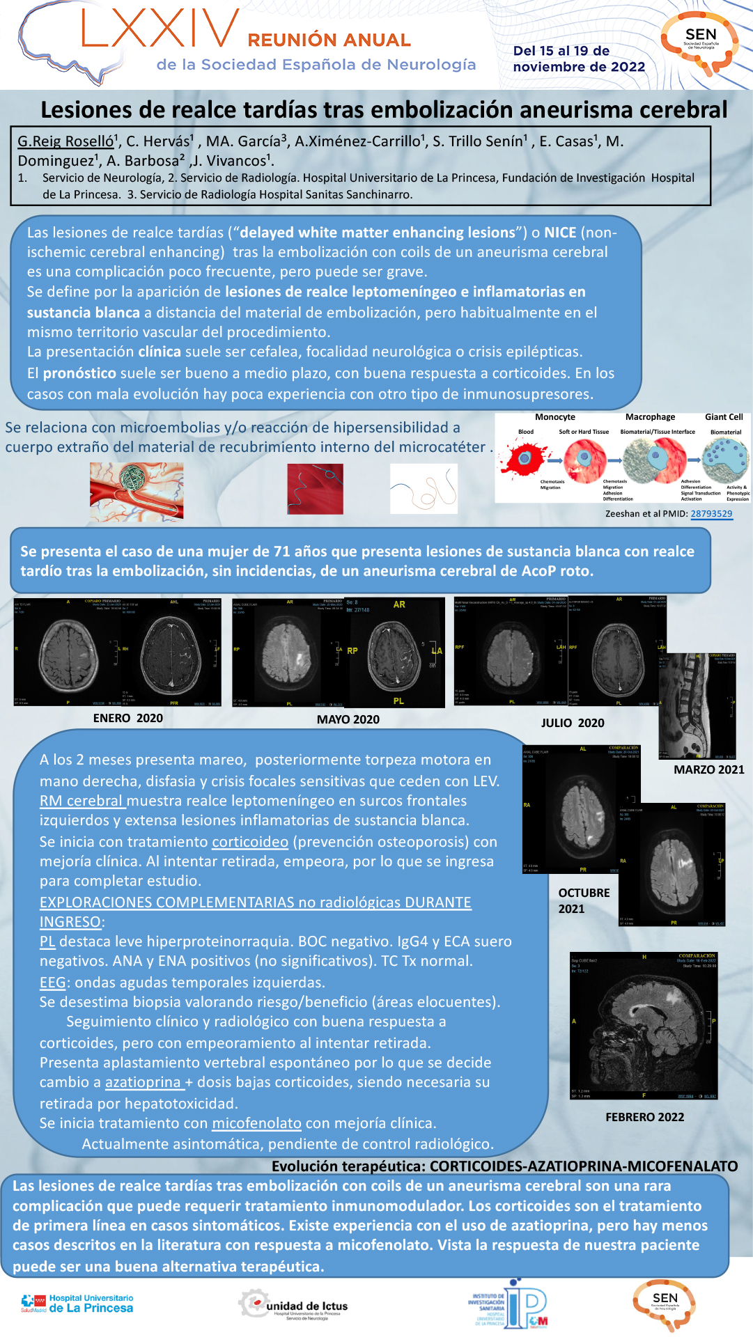 Lesiones de realce tardías tras embolización aneurisma cerebral