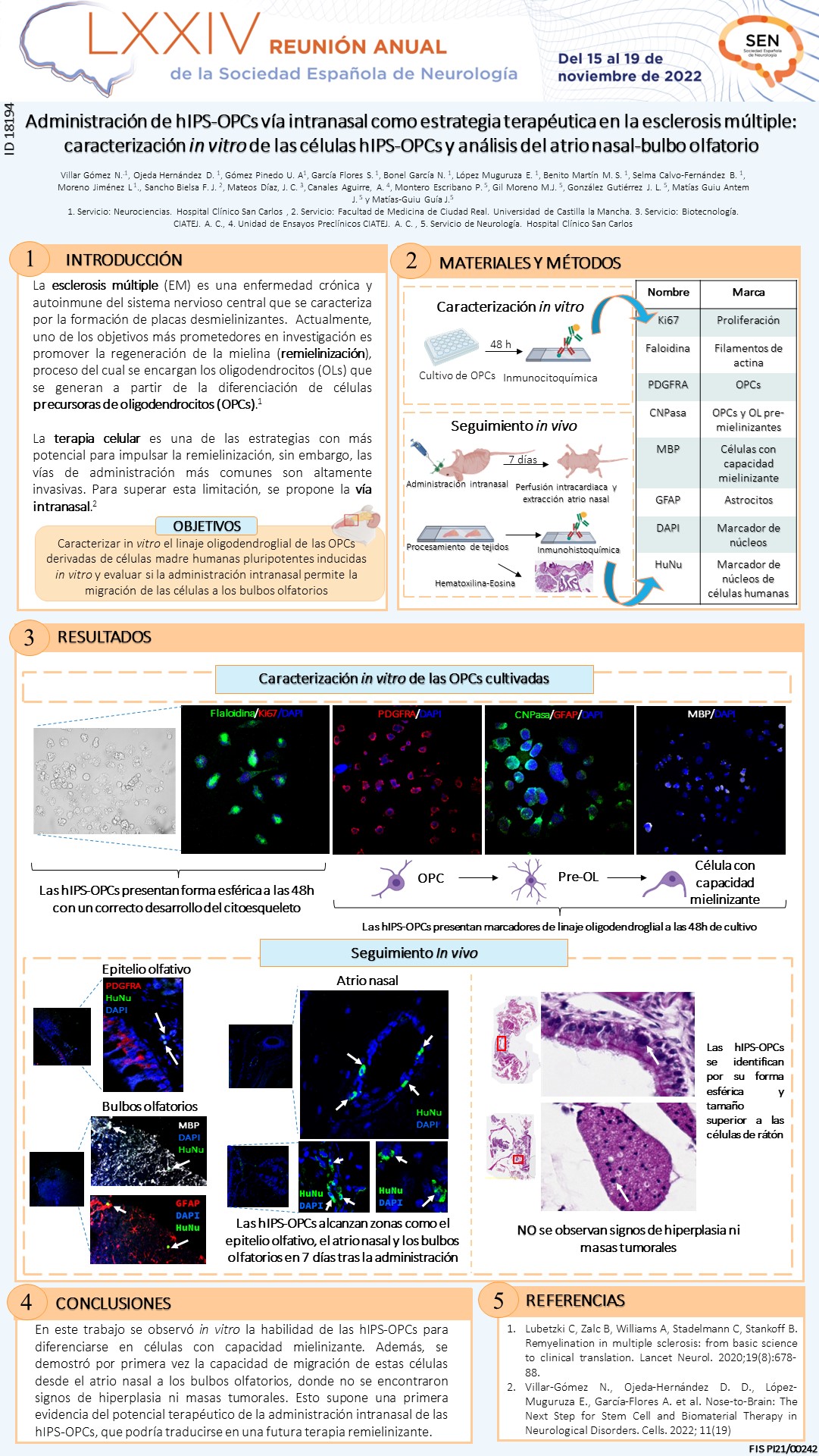 Administración de hIPS-OPCs vía intranasal como estrategia terapéutica en la esclerosis múltiple: caracterización in vitro de las células hIPS-OPCs y análisis del atrio nasal-bulbo olfatorio