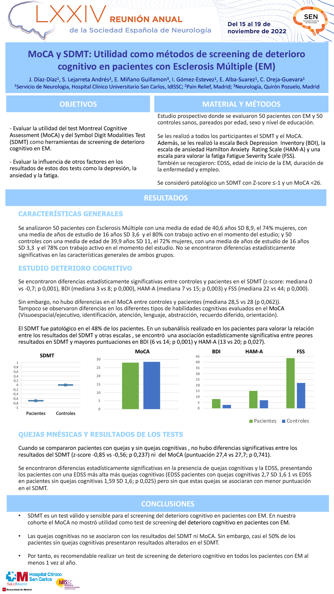 MoCA y SDMT: Utilidad como métodos de screening de deterioro cognitivo en pacientes con Esclerosis Múltiple (EM)