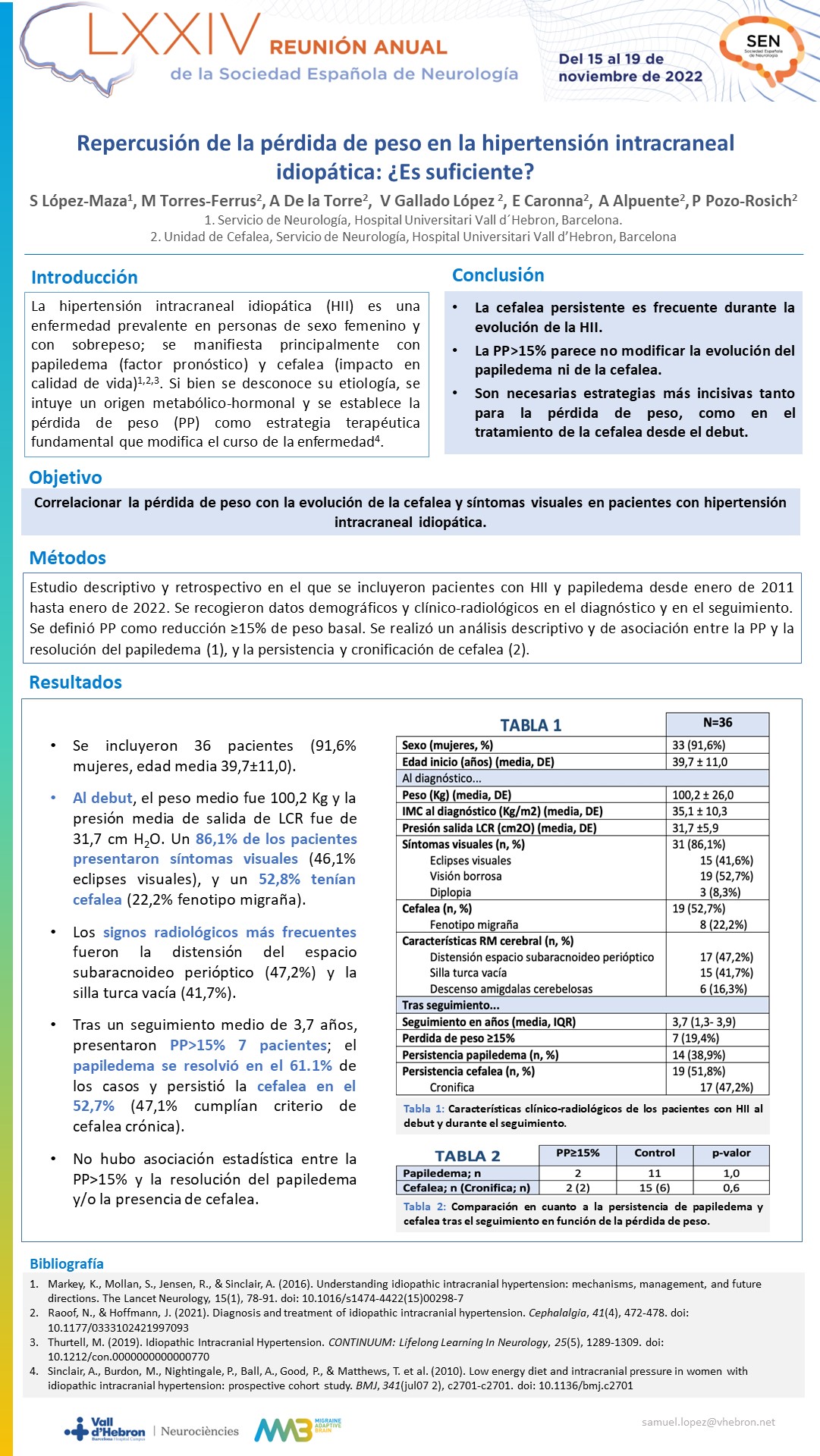 Repercusión de la pérdida de peso en la hipertensión intracraneal idiopática: ¿es suficiente?