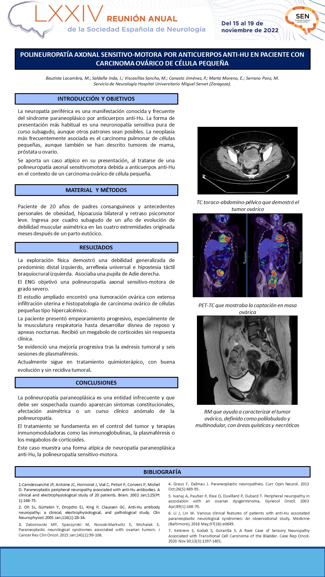 Polineuropatía axonal sensitivo-motora por anticuerpos anti-Hu en paciente con carcinoma ovárico de célula pequeña