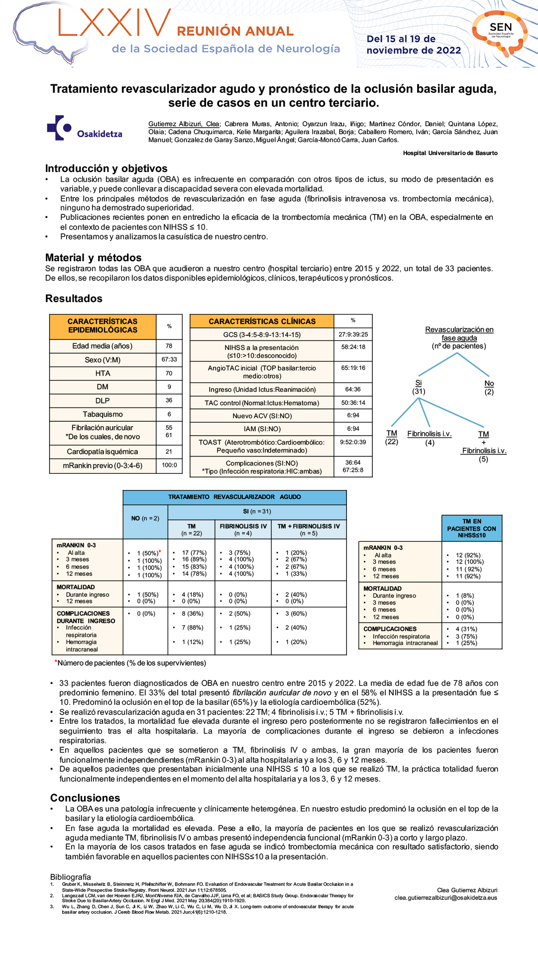 Tratamiento revascularizador agudo y pronóstico de la oclusión basilar aguda, serie de casos en un centro terciario