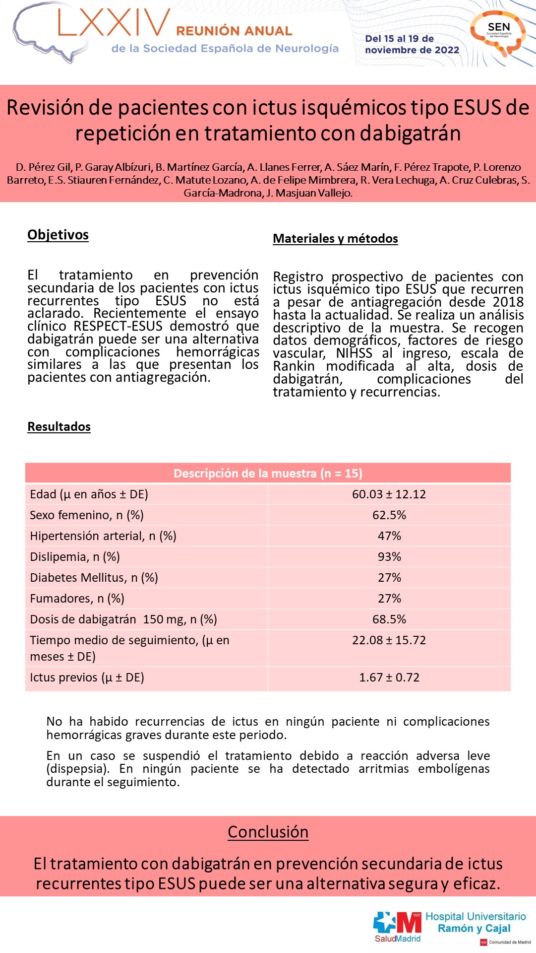 Revisión de pacientes con ictus isquémicos tipo ESUS de repetición en tratamiento con dabigatrán