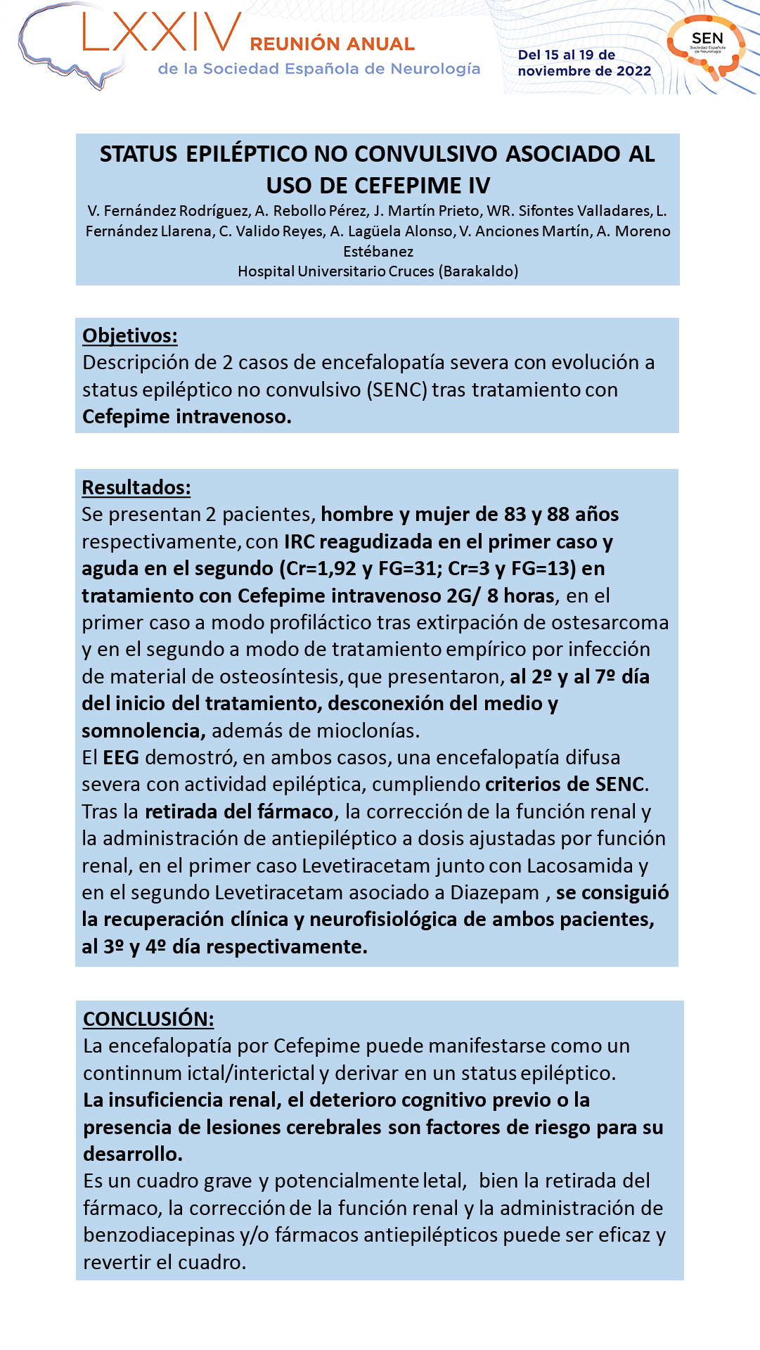 Status epiléptico asociado al uso de Cefepime IV