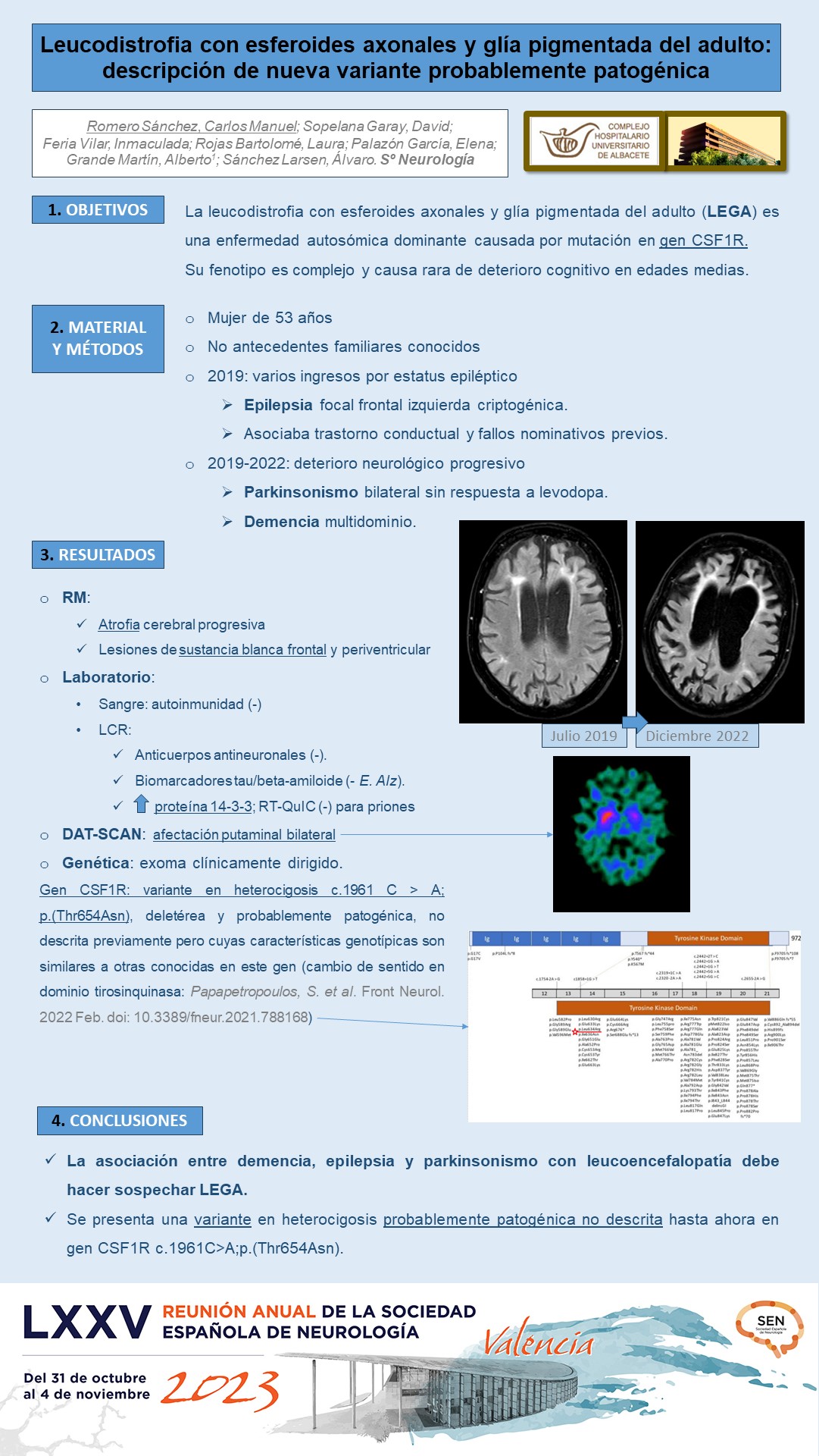 Leucodistrofia con esferoides axonales y glía pigmentada del adulto: descripción de nueva variante probablemente patogénica