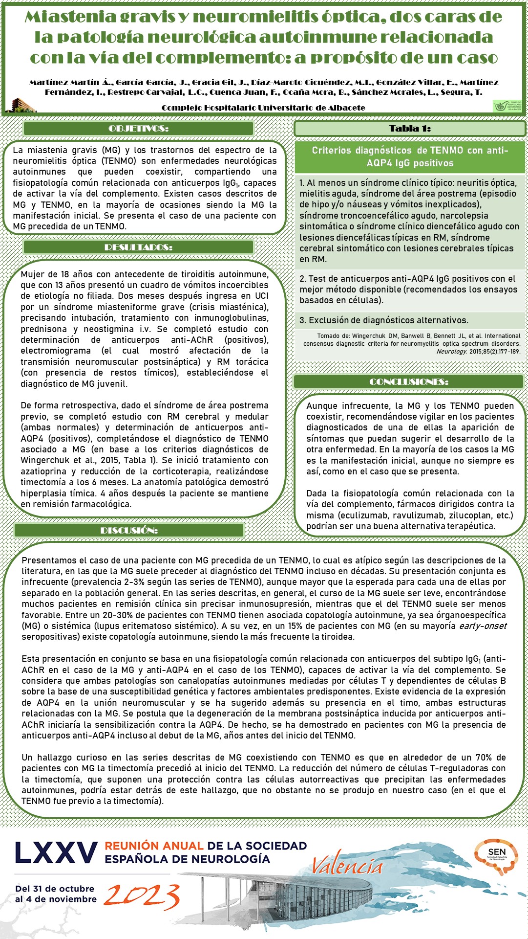 Miastenia gravis y neuromielitis óptica, dos caras de la patología neurológica autoinmune relacionada con la vía del complemento: a propósito de un caso
