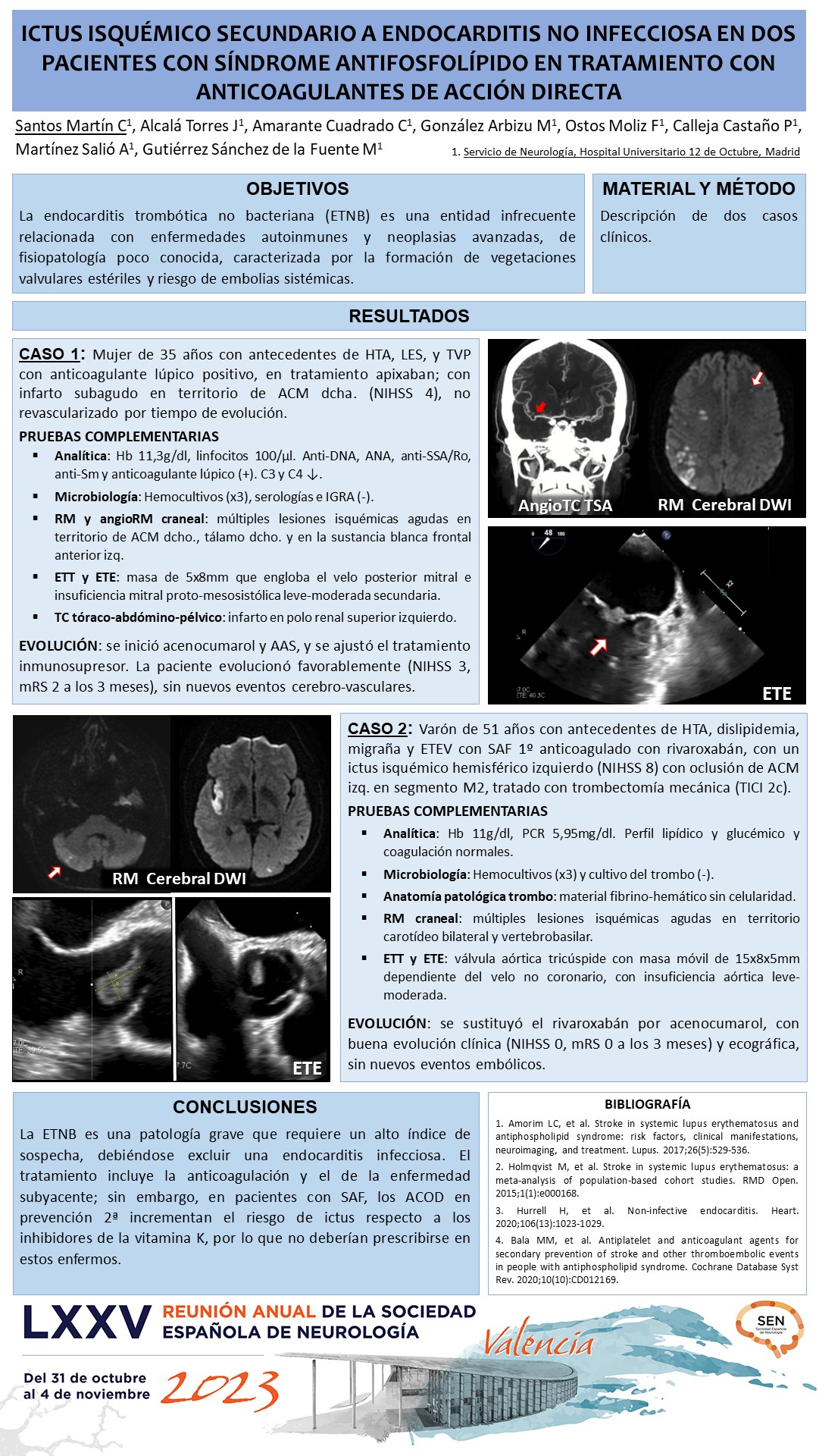 Ictus isquémico secundario a endocarditis no infecciosa en dos pacientes con síndrome antifosfofolípido en tratamiento con anticoagulantes de acción directa