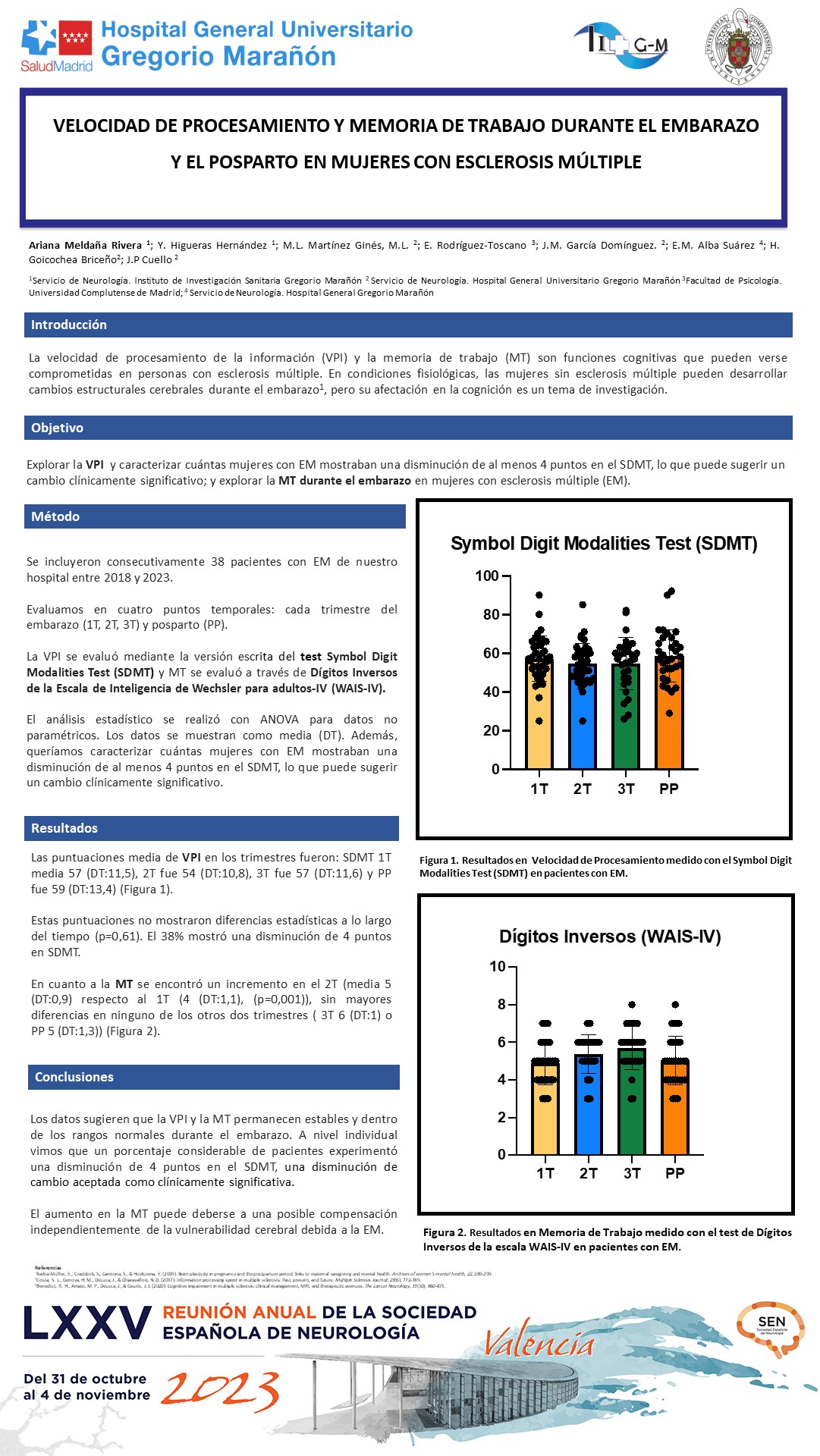 La velocidad de procesamiento y memoria de trabajo durante el embarazo y el posparto en mujeres con Esclerosis múltiple