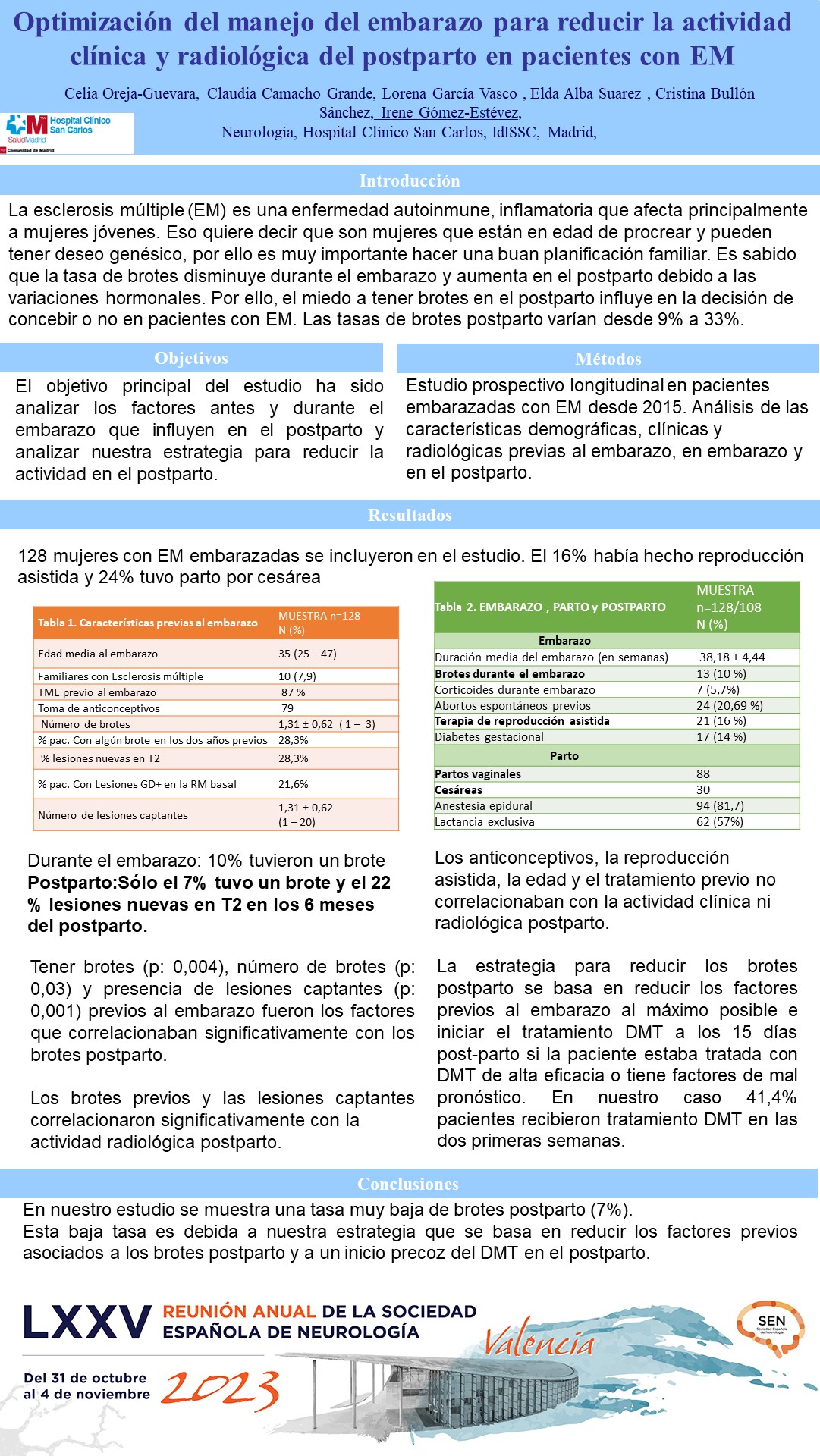 Optimización del manejo del embarazo para reducir la actividad clínica y radiológica del postparto en pacientes con EM