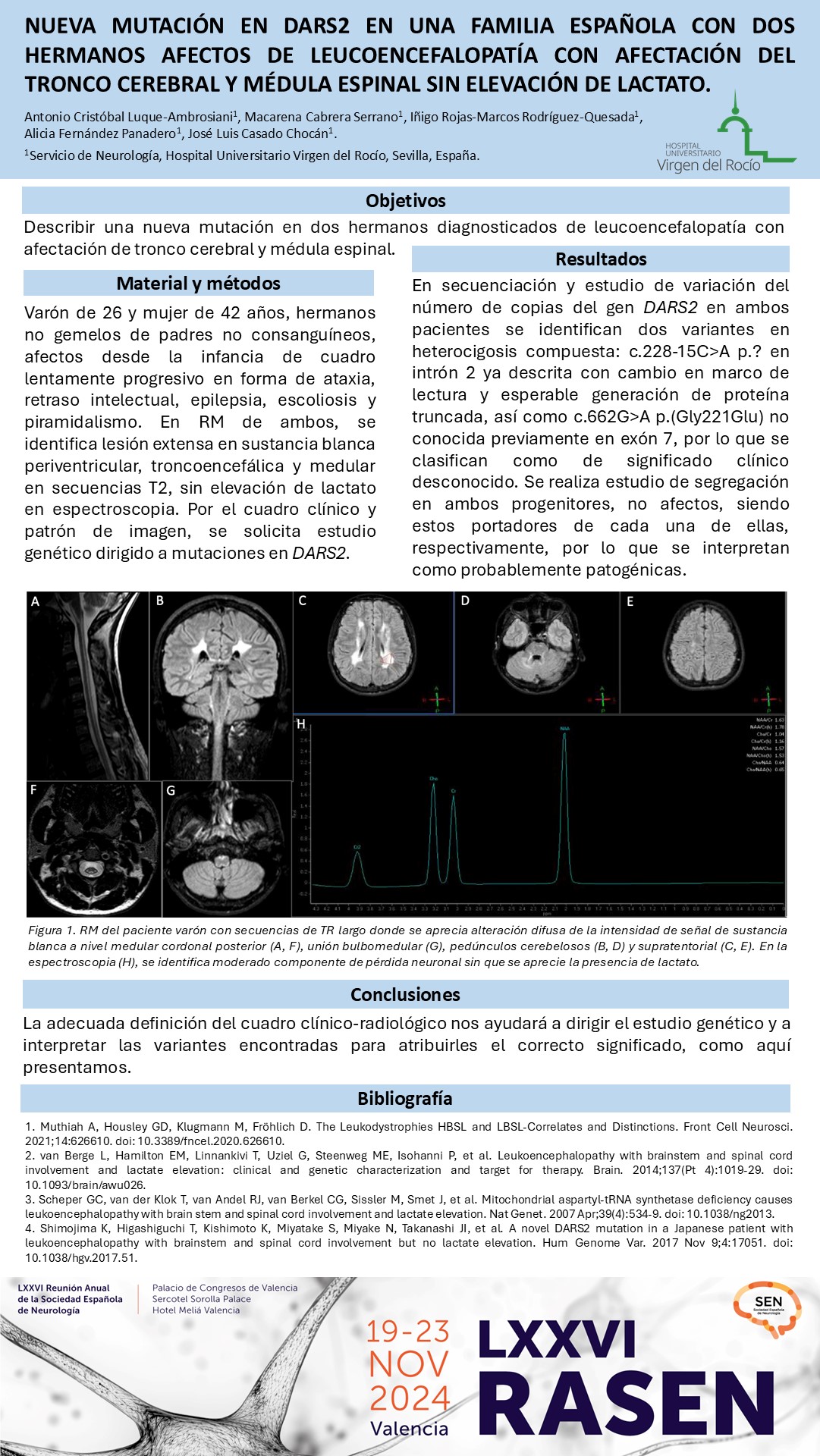 Nueva mutación en DARS2 en una familia española con dos hermanos afectos de leucoencefalopatía con afectación del tronco cerebral y médula espinal sin elevación de lactato