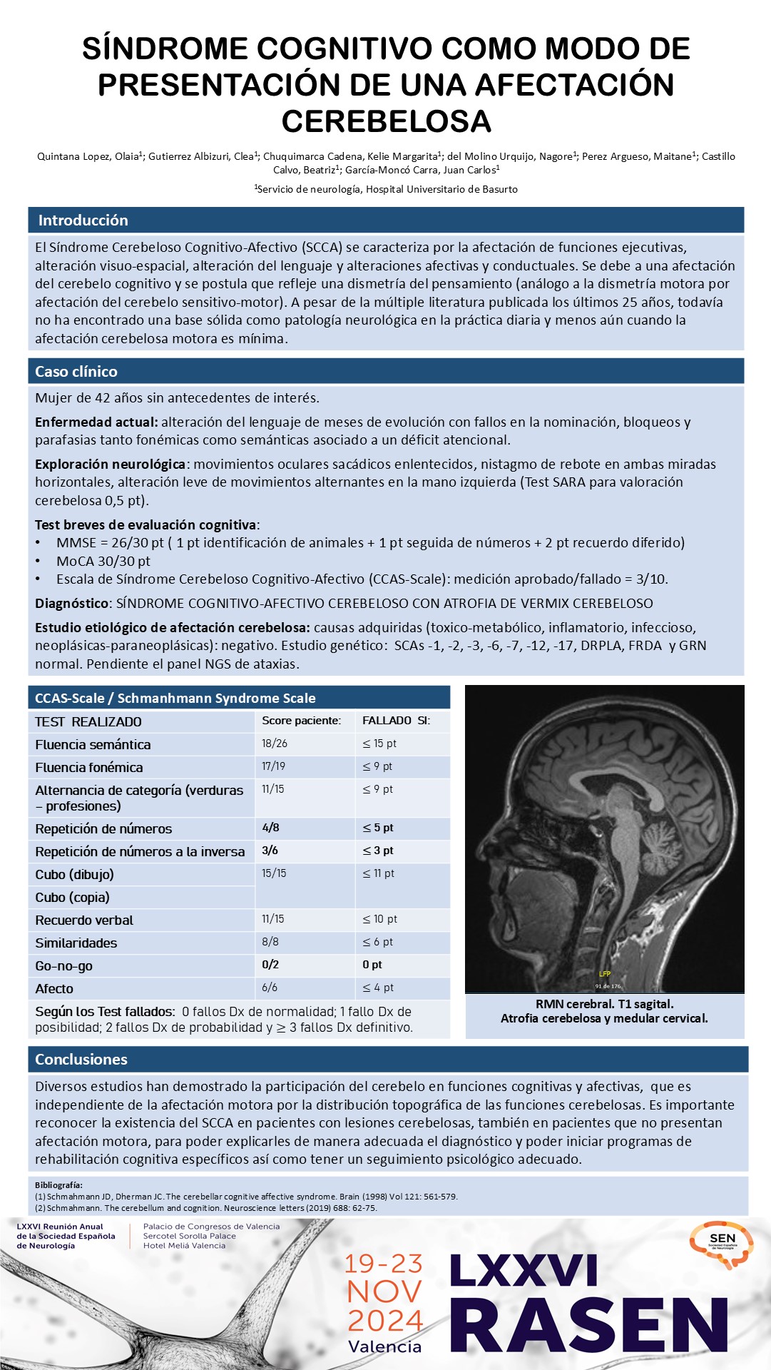 Síndrome cognitivo como modo de presentación de una afectación cerebelosa