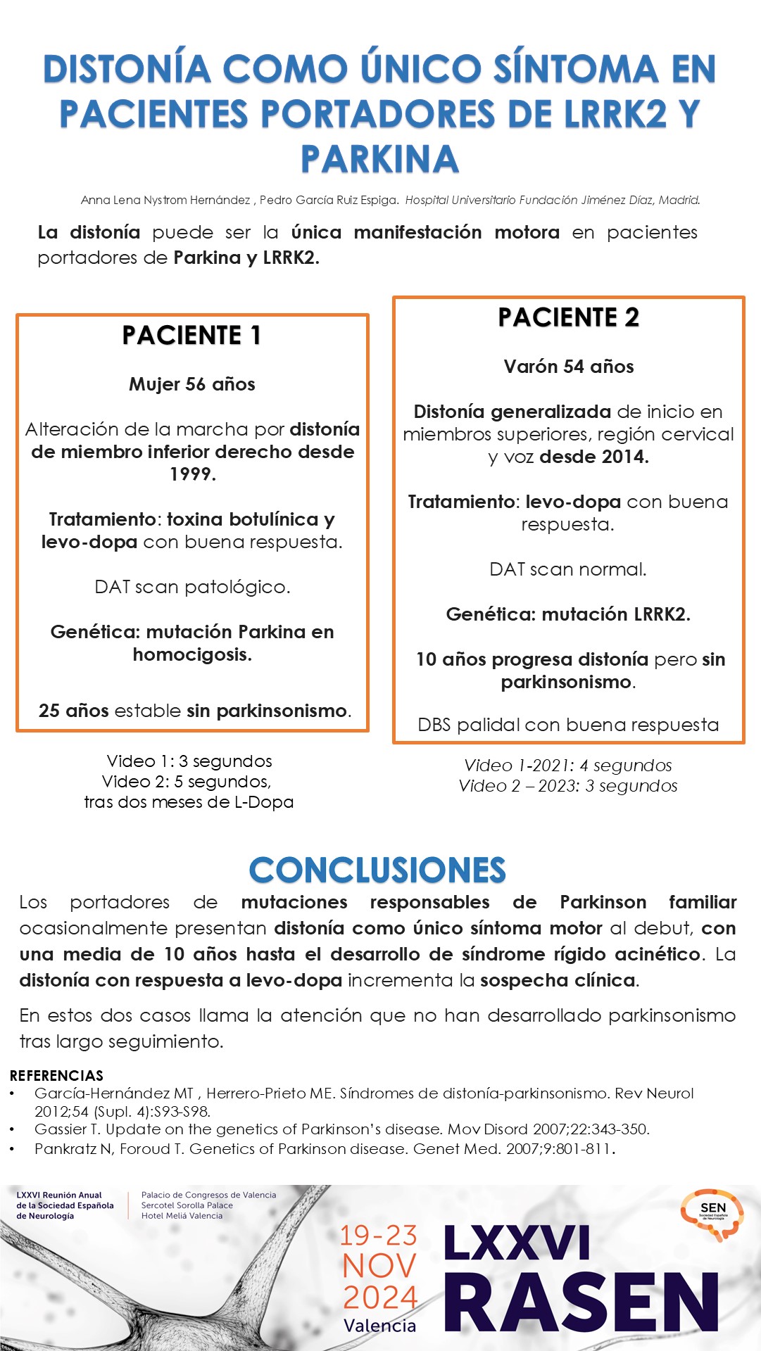 Distonía como único síntoma en pacientes portadores de LRRK2 y Parkina 