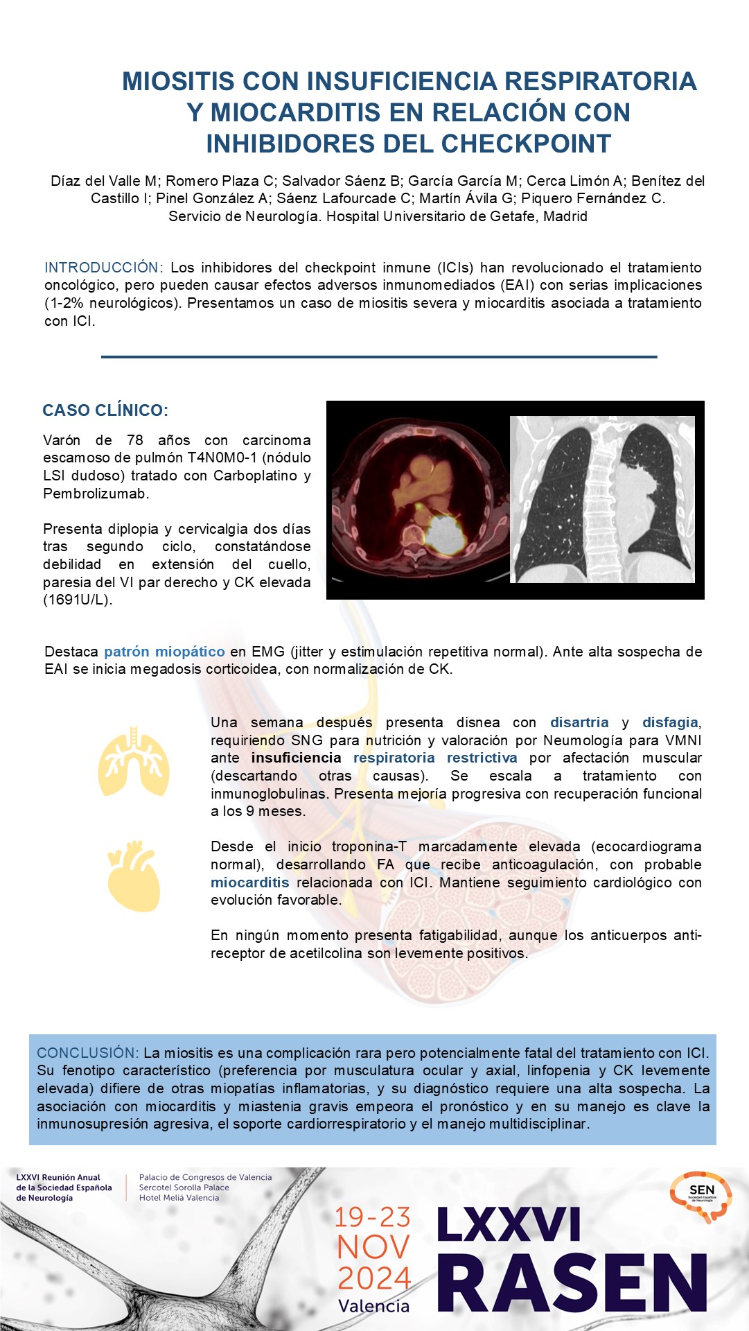 Miositis con insuficiencia respiratoria y miocarditis en relación con inhibidores del checkpoint