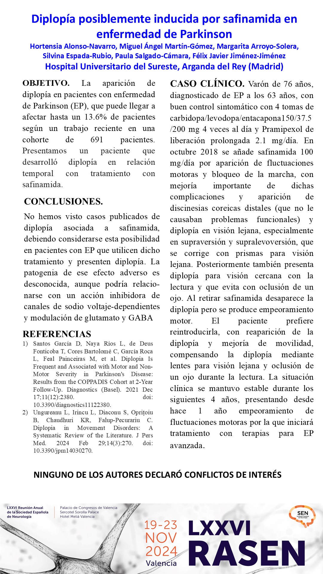 Diplopía posiblemente inducida por safinamida en enfermedad de Parkinson
