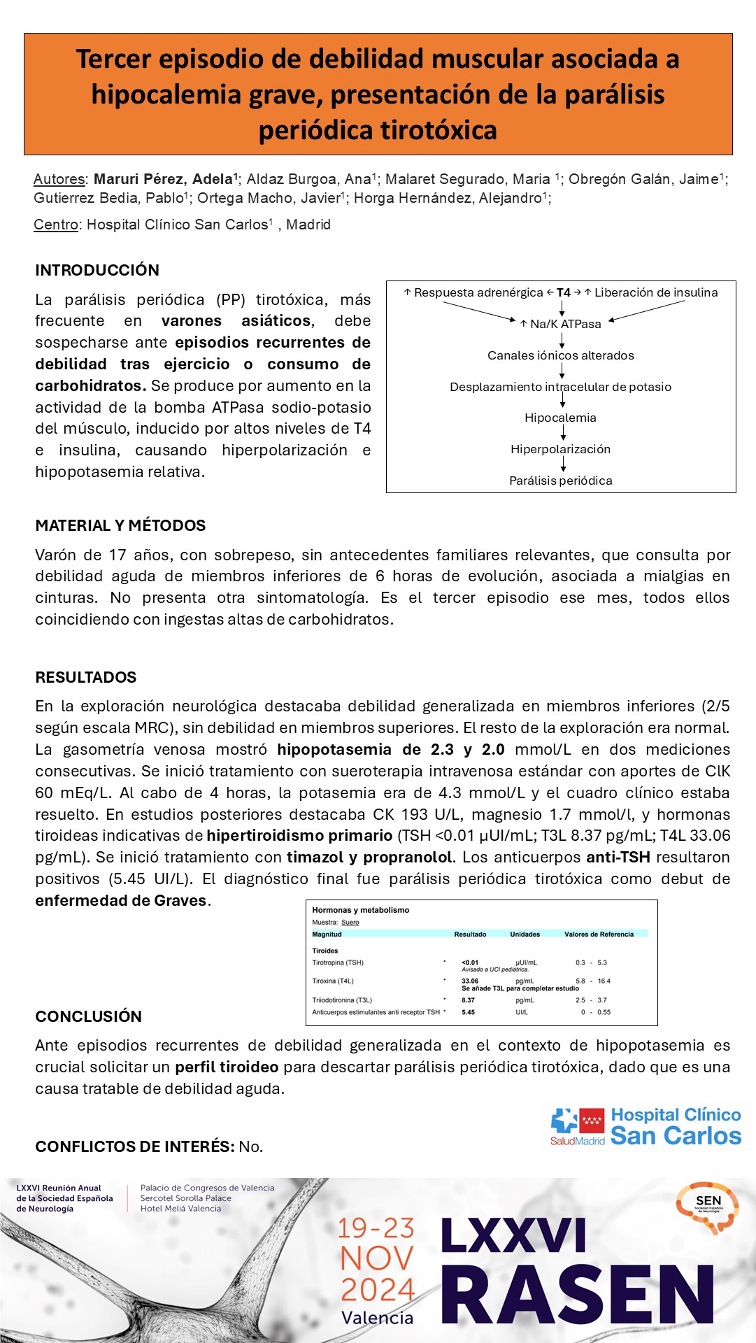 Tercer episodio de debilidad muscular asociada a hipocalemia grave, presentación de la parálisis periódica tirotóxica