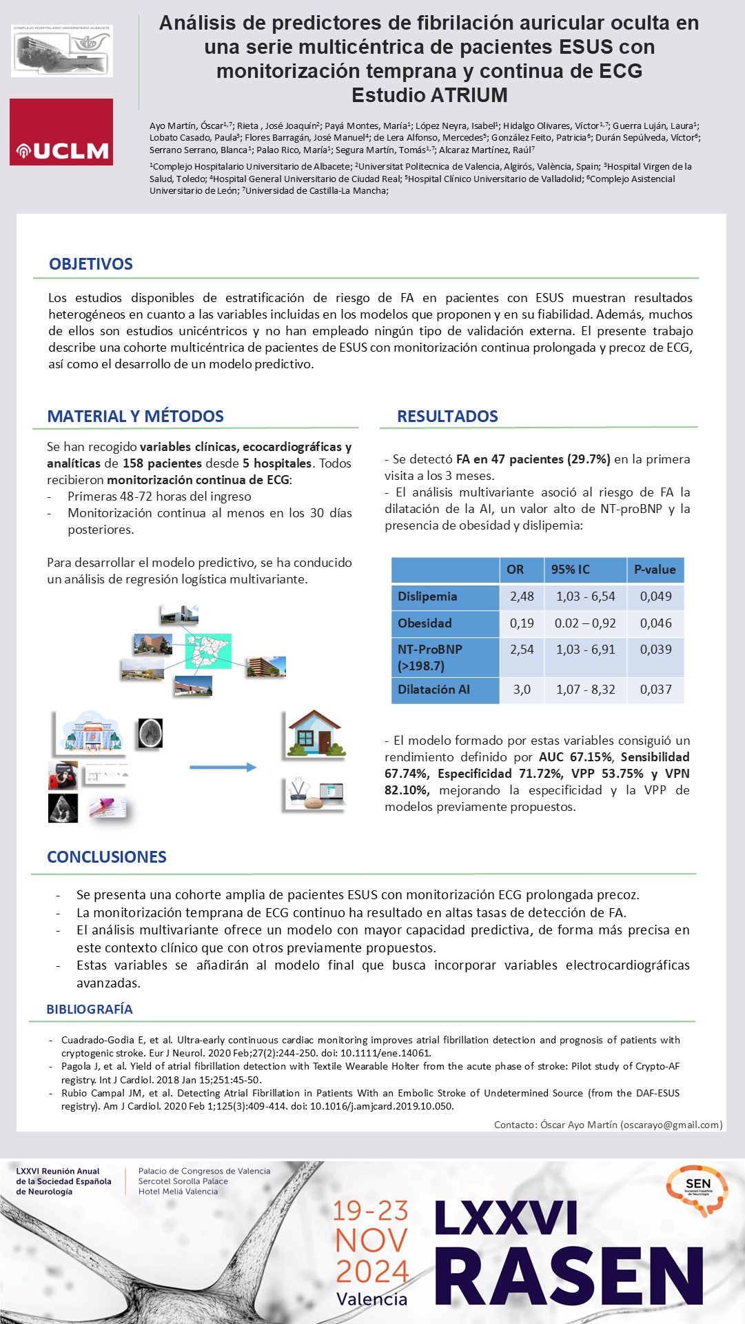 Análisis de predictores de fibrilación auricular oculta en una serie multicéntrica de pacientes ESUS con monitorización temprana y continua de ECG 