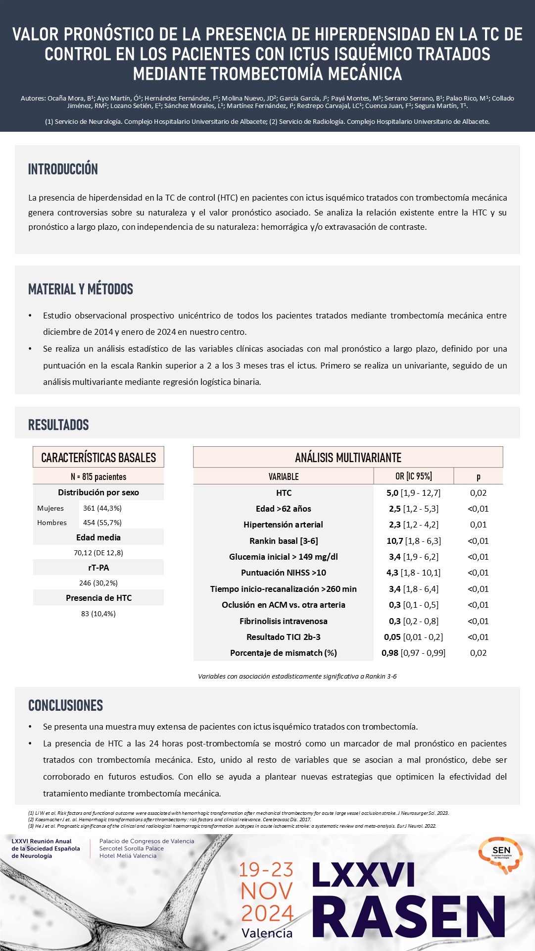 Valor pronóstico de la presencia de hiperdensidad en el TC de control en los pacientes con ictus isquémico tratados mediante trombectomía mecánica