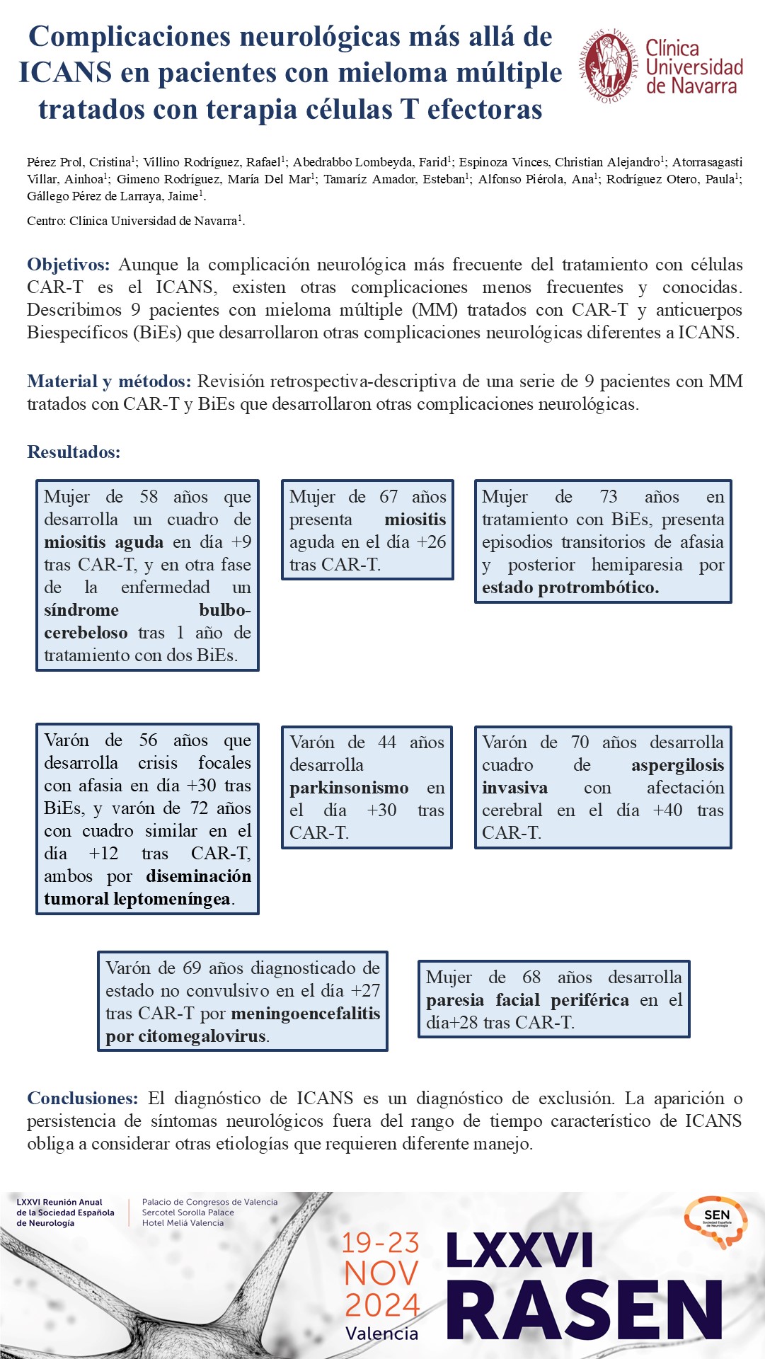 Complicaciones neurológicas más allá de ICANS en pacientes con mieloma múltiple tratados con terapia células T efectoras
