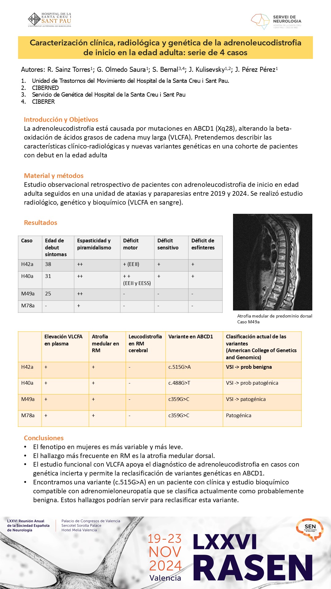 Caracterización clínica, radiológica y genética de la adrenoleucodistrofia de inicio en la edad adulta: serie de 4 casos